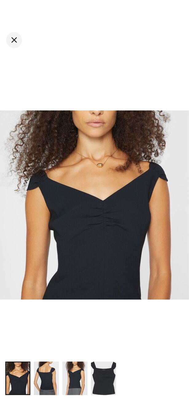 Club Monaco Women’s Black Ruched Sweetheart Neck Fitted Top Chemise Size 14